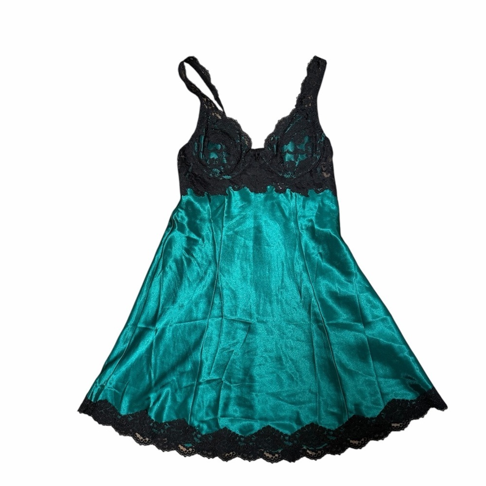 Vintage Victoria’s Secret Green Satin Lace Chemise Slip Dress Size S Lingerie - Picture 1 of 6